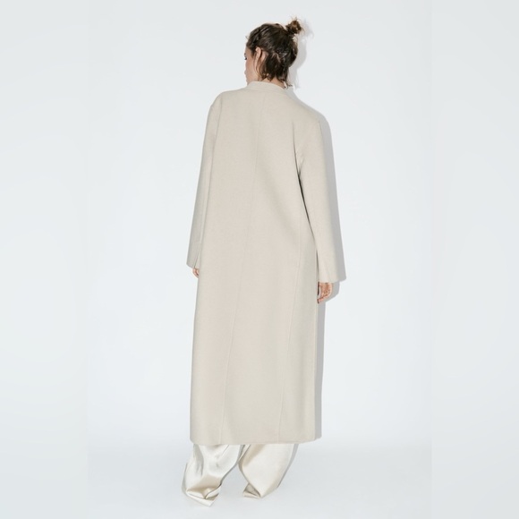 NWOT. Zara Cream Wool Blend Robe Coat. Size L. - Picture 7 of 12